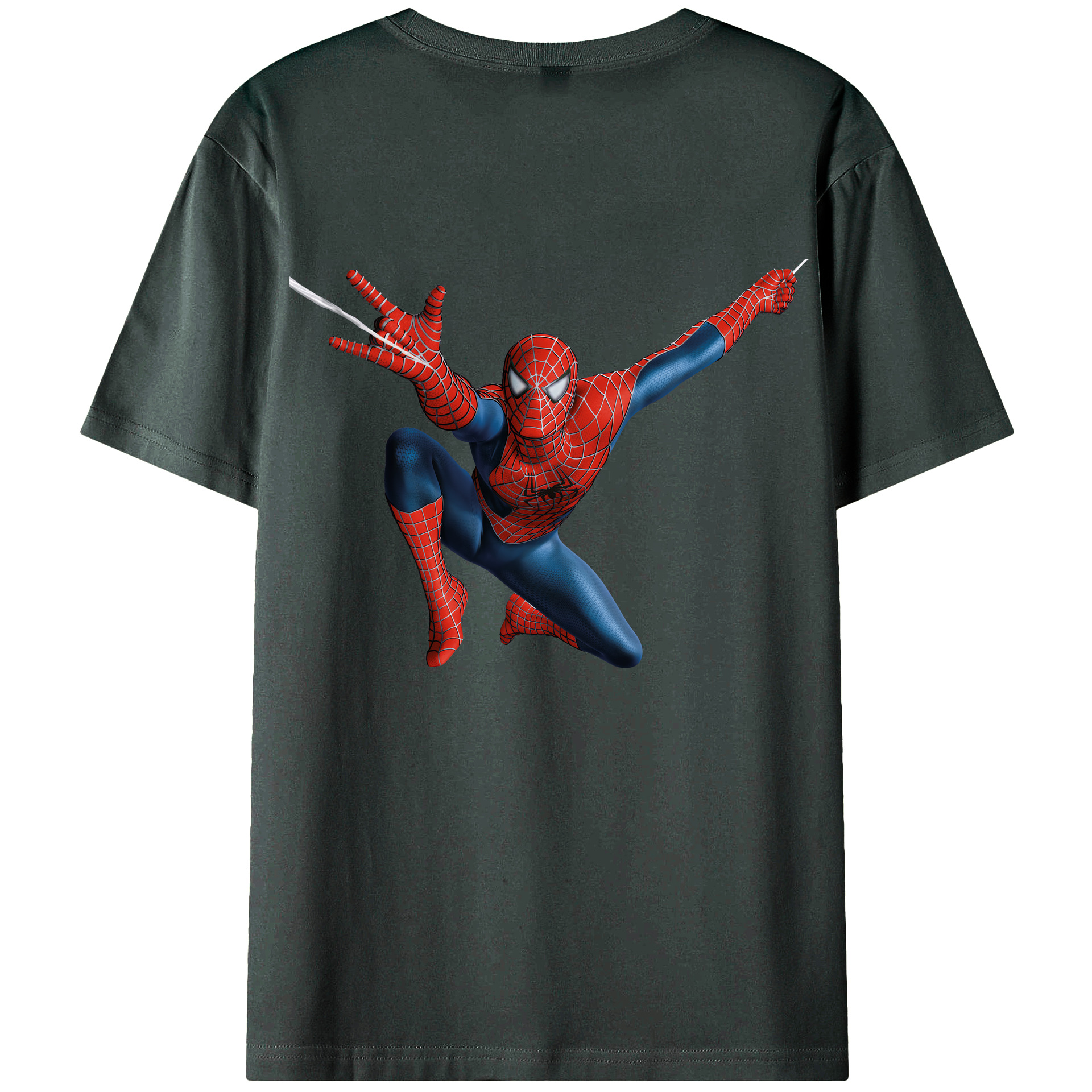 （画像用） Spider Man スパイダーマン 綿100％ メンズ半袖Tシャツ（バックプリント） 通気性